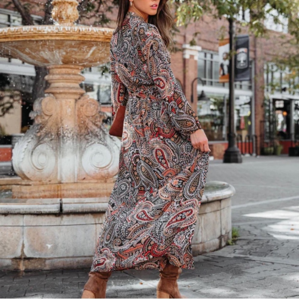 VICI Maxine Printed long Sleeve Floral Paisley Maxi Dress New NWOT - Picture 3 of 4